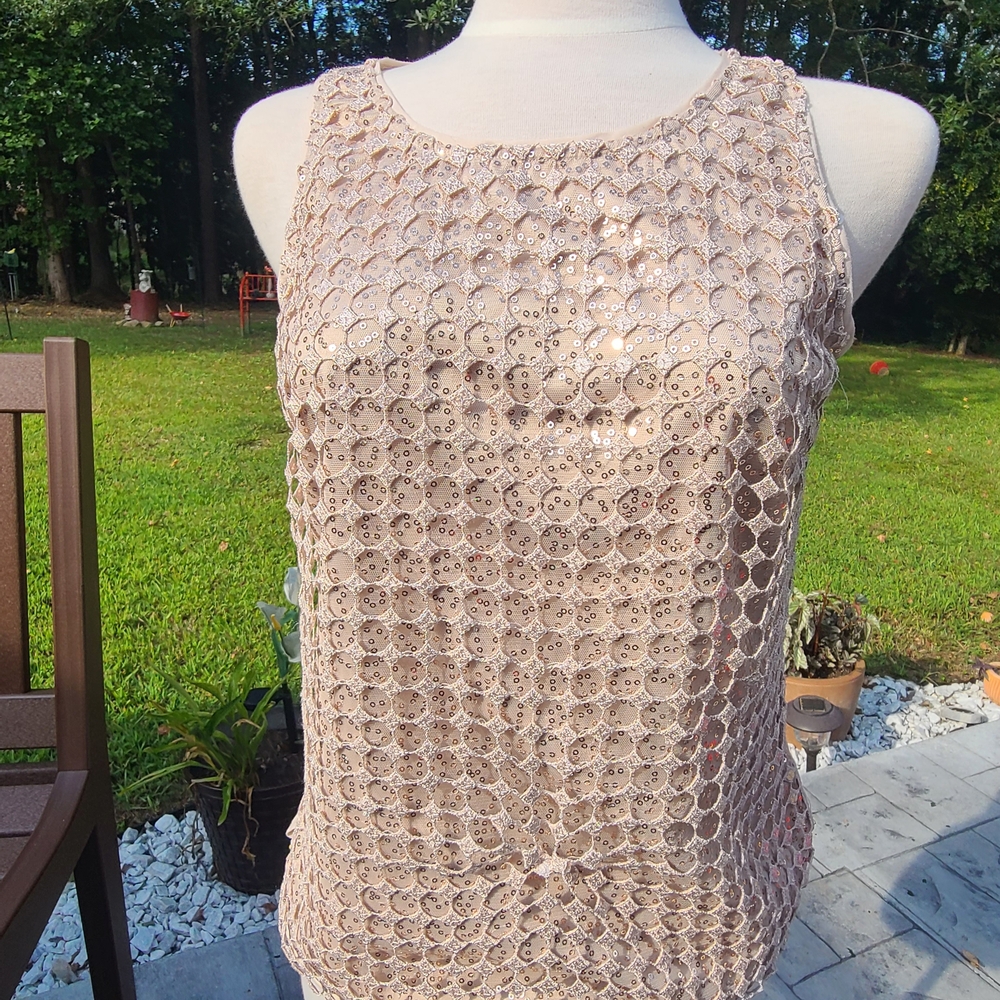 White House Black Market Shimmering Beige Tank Top